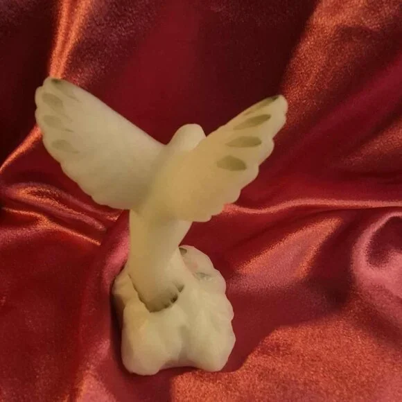 Fenton Hummingbird Opal Satin Glass Figurine Hand-Painted with Crystal Dewdrops